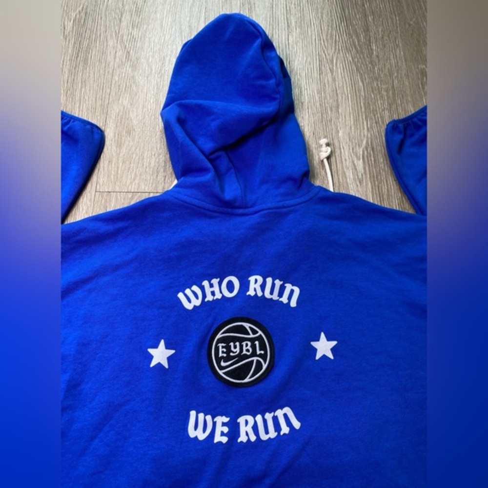 Rare Nike EYBL Cropped Hoodie Blue Women Size XL Who Run We Run Elite Basketball - Picture 9 of 10